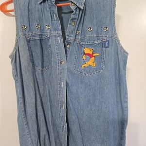 Disney Blue Denim Button Down Shirt with Winnie the Pooh